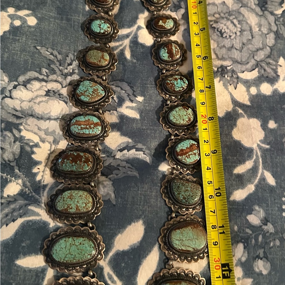 Turquoise #8 giant sterling  silver signed statement necklace squash Rodeo NFR - Picture 14 of 16